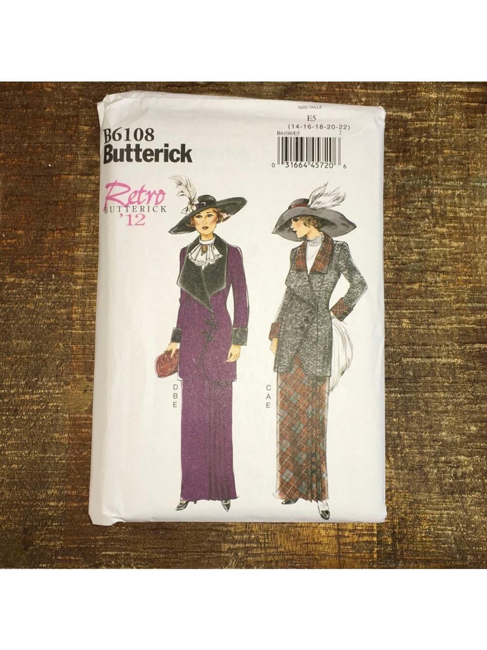 Butterick Sewing Pattern B6108 Retro '12 Edwardian Victorian Costume 14-22 UNCUT